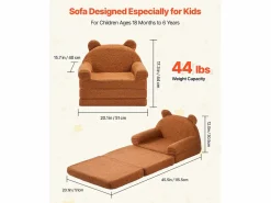 Best Sillón SucceBuy para Niños Convertible 2-en-1, Sofá Cama Plegable y Suave, con Reposabrazos, en Esponja 28D y Tejido Polar, Sofá para Niños Pequeños Marru00f3n