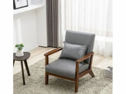 New Sillón tapizado estilo vintage de madera maciza - Silla de oficina/dormitorio (68,5 x 81 x 80 cm) en piel sintética gris Marru00f3n