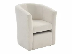 Hot Vente-unique Sillón y puf de tela de rizo estilo clásico atemporal JOVANA Blanco