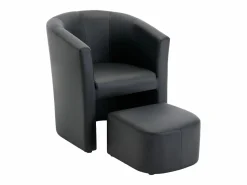 Vente-unique Sillón y puf tapizados en estilo clásico intemporal JOVANA