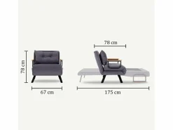 Menzzo Sillón-cama – 175 cm / 60 cm / 41 cm – – Metal