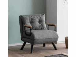 New Menzzo Sillón-Cama – 175 cm x 60 cm – – Metal y Tela de Lino Gris claro