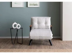 Sale Sillón-cama de 1 plaza – 175x60 cm – Blanco – Metal y tela afelpada Sillón Escandinavo