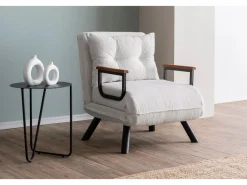 Sale Sillón-cama de 1 plaza – 175x60 cm – Blanco – Metal y tela afelpada Sillón Escandinavo