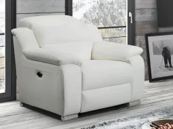 Discount Vente-unique Sillon relax eléctrico de piel olor marfil ARENA Blanco