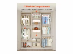 Best Sistema de Armario SucceBuy con 2 Cajones, Organizador de Madera de Altura Ajustable, Colgador de Ropa Equipado con 5 Barras Retráctiles, Acabado Roble Mueble Perchero