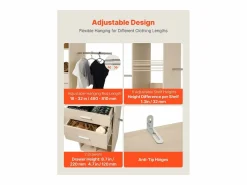 Best Sistema de Armario SucceBuy con 2 Cajones, Organizador de Madera de Altura Ajustable, Colgador de Ropa Equipado con 5 Barras Retráctiles, Acabado Roble Mueble Perchero