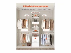 Best Sistema de Armario SucceBuy con 3 Cajones, Sistema de Organización de Armario de Madera de Altura Ajustable, Colgador de Ropa para Almacenamiento de Dormitorio Blanco