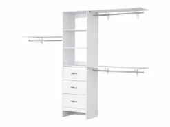 Sistema de Armario SucceBuy con 3 Cajones, Sistema de Organización de Armario de Madera de Altura Ajustable, Colgador de Ropa para Almacenamiento de Dormitorio