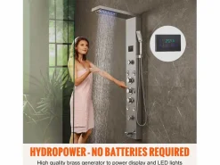 Hot Sistema de panel de ducha de acero inoxidable con 6 modos, sistema de torre de panel de ducha SucceBuy, LED Hydropower Columna De Ducha