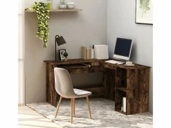 Garden Furniture Skive Escritorio esquina madera contrachapada roble humo 120x140x75cm