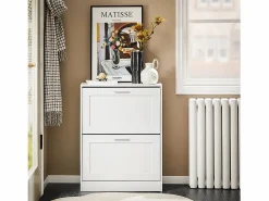 Outlet Sobuy FSR137-W Zapatero estrecho con 2 Solapas 60 x 25 x 80 cm Blanco