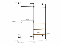 Sobuy perchero industrial de pared con 3 barras y estantes de MDF, armario abierto