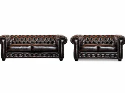 LINEA SOFA Sofá 3+2+1 chesterfield 100% piel color cereza BRENTON Granate