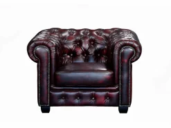 LINEA SOFA Sofá 3+2+1 chesterfield 100% piel color cereza BRENTON Granate