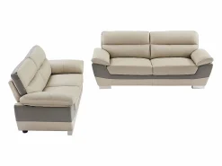 Vente-unique Sofá 3+2 piel de becerro color antracita y gris FRANCESCA Topo