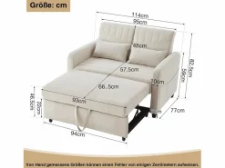 Sofá 2 plazas - Sofá lounge con función extraíble y dos cojines - respaldo regulable - tejido de algodón y lino