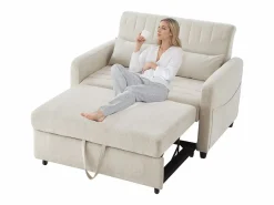 Sofá 2 plazas - Sofá lounge con función extraíble y dos cojines - respaldo regulable - tejido de algodón y lino