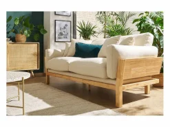 Miliboo Sofá 3 plazas blanco crema patas madera KYO