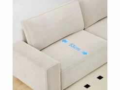 DripeX Sofá 3 plazas chenilla - con reposabrazos anchos - 220 x 83 x 88 cm Beige
