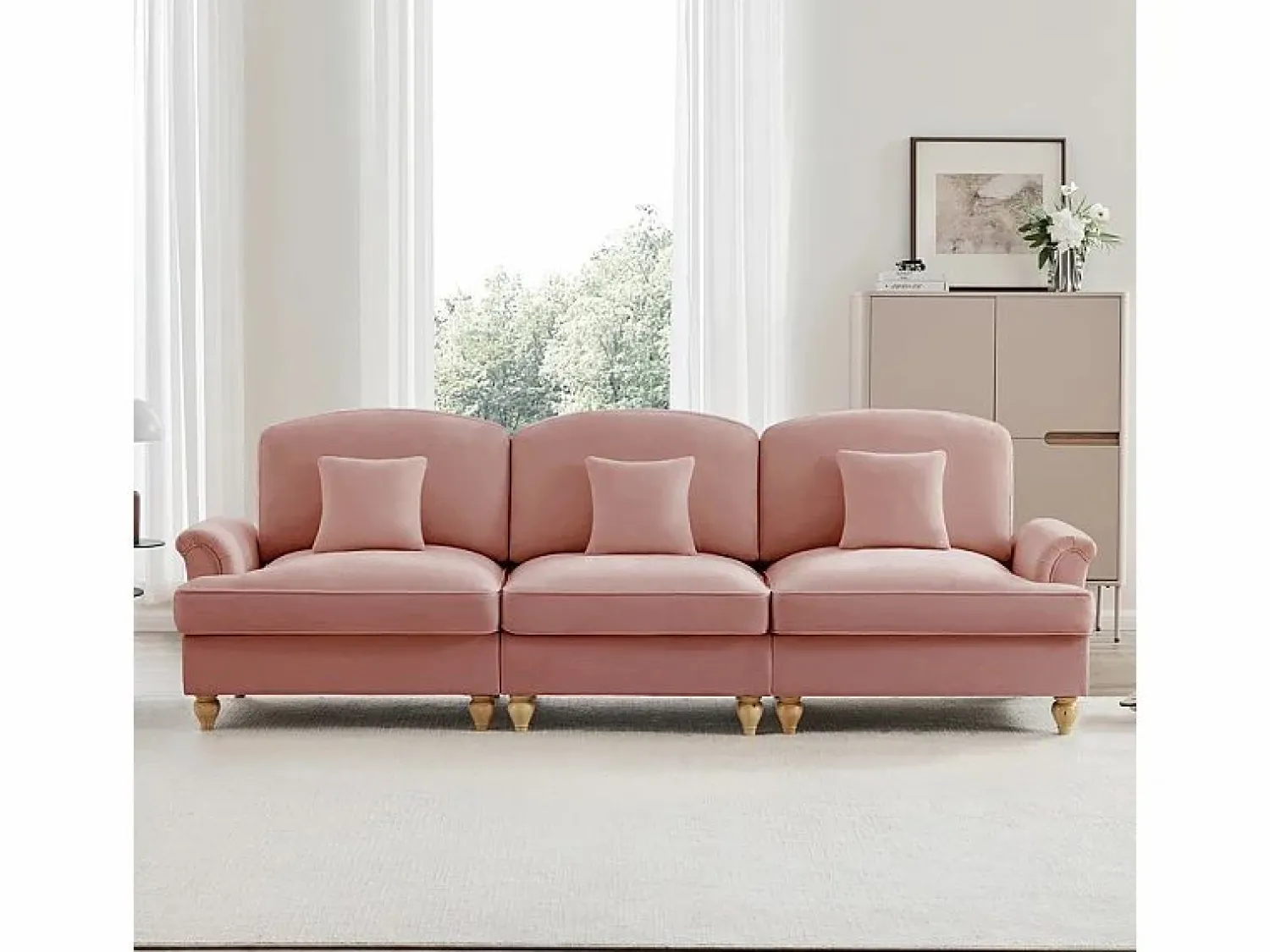 DripeX Sofá 3 Plazas Chenille Mid-Century, Funda Extraíble y 3 Cojines, 272x83.5x93cm,