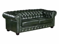 LINEA SOFA Sofá 3 plazas chesterfield 100% piel verde BRENTON