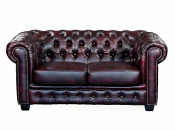 Sale LINEA SOFA Sofá 2 plazas chesterfield 100% piel color cereza BRENTON Granate