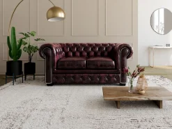 Sale LINEA SOFA Sofá 2 plazas chesterfield 100% piel color cereza BRENTON Granate