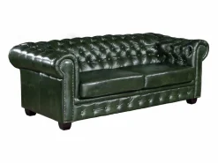 New Vente-unique Sofá 3+2 plazas chesterfield 100% piel color verde BRENTON Verde pino