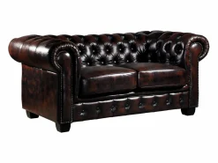 New LINEA SOFA Sofá 2 plazas chesterfield 100% piel marrón BRENTON Marru00f3n chocolate