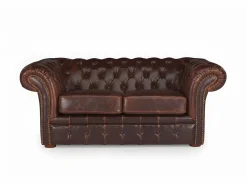 New Vente-unique Sofá 2 plazas chesterfield de piel envejecida CLOTAIRE Marru00f3n chocolate