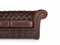 New Vente-unique Sofá 2 plazas chesterfield de piel envejecida CLOTAIRE Marru00f3n chocolate