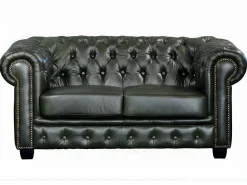 Hot LINEA SOFA Sofá 2 plazas chesterfield 100% piel color verde BRENTON Verde pino