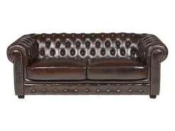 Sale LINEA SOFA Sofá 3 plazas chesterfield 100% piel marrón BRENTON Marru00f3n chocolate