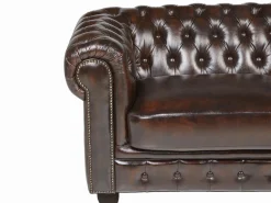 Sale LINEA SOFA Sofá 3 plazas chesterfield 100% piel marrón BRENTON Marru00f3n chocolate