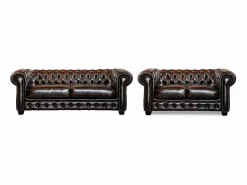 Sofá 3+2 plazas chesterfield 100% piel marrón BRENTON Conjunto Sofás