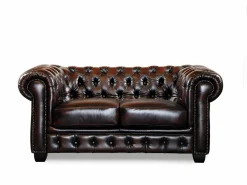 Sofá 3+2 plazas chesterfield 100% piel marrón BRENTON Conjunto Sofás
