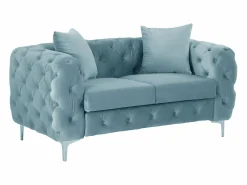 Vente-unique Sofá 2 plazas chéster de terciopelo azul pastel y patas de metal EDWINA