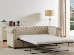 Discount Vente-unique Sofá 3 plazas convertible de terciopelo CHESTERFIELD Beige