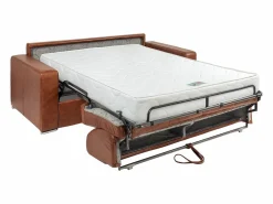 Vente-unique Sofá 3 plazas convertible express de cuero vintage caramelo 140 cm colchón 18 cm CALITO