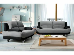 Vente-unique Sofá 3+2 plazas de microfibra bicolor gris y negro MUSKO