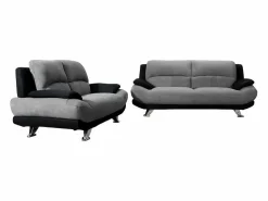 Vente-unique Sofá 3+2 plazas de microfibra bicolor gris y negro MUSKO