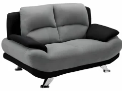 Vente-unique Sofá 3+2 plazas de microfibra bicolor gris y negro MUSKO