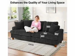 Online Sofá 3 Plazas de Pana, con 2 Cojines, asientos extra profundos de 53cm, 220x76x84cm, Sofá Escandinavo