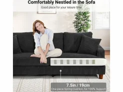 Online Sofá 3 Plazas de Pana, con 2 Cojines, asientos extra profundos de 53cm, 220x76x84cm, Sofá Escandinavo