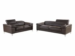 Vente-unique Sofá 3+2 plazas de piel de becerro color marrón SOLANGE