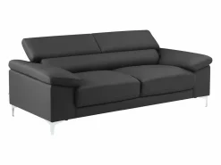 LINEA SOFA Sofá 3 plazas de piel de becerro en color negro SOLANGE