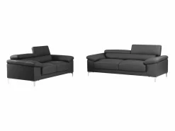 Discount LINEA SOFA Sofá 3+2 plazas de piel de becerro en color negro SOLANGE Gris antracita