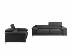 Discount LINEA SOFA Sofá 3+2 plazas de piel de becerro en color negro SOLANGE Gris antracita
