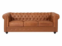 Discount Vente-unique Sofá 3 plazas de piel de vaca color CHESTERFIELD Camel